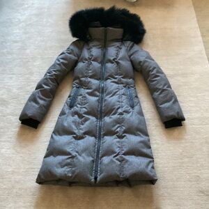 Soia & Kyo Long Down Coat with Removeable Fox Fur Collar Gray XXS
